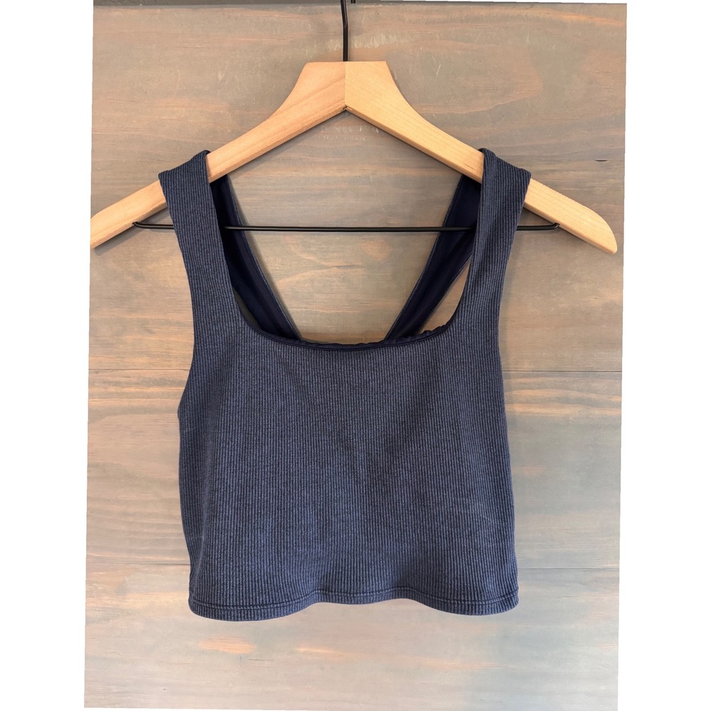 Alo Yoga Alosoft Ribbed Chic Bra Tank Navy Blue XS Crisscross Back Sport Top